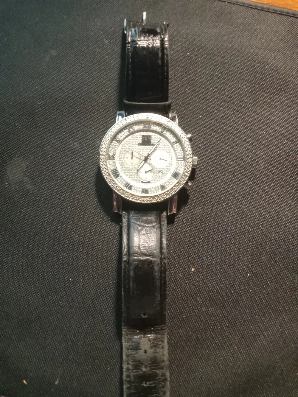 Men's Black Leather Strap Dress Watch with Silver Dial